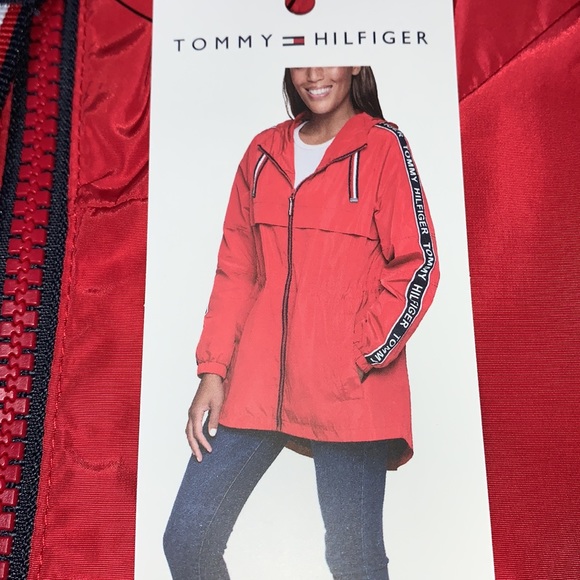 Tommy Hilfiger Long Windbreaker Hooded Rain Jacket - Picture 7 of 14